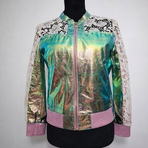 Iridescent Lace Bomber Jacket